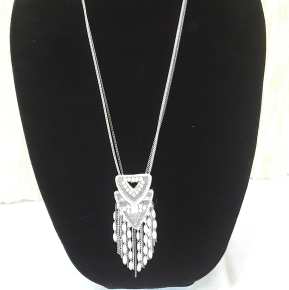 Stella & Dot Chiara Necklace Leather Backed Pendant w/Neutral Sparkle - Picture 11 of 12